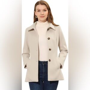 Allegra K Cream Point Collar Pea Coat